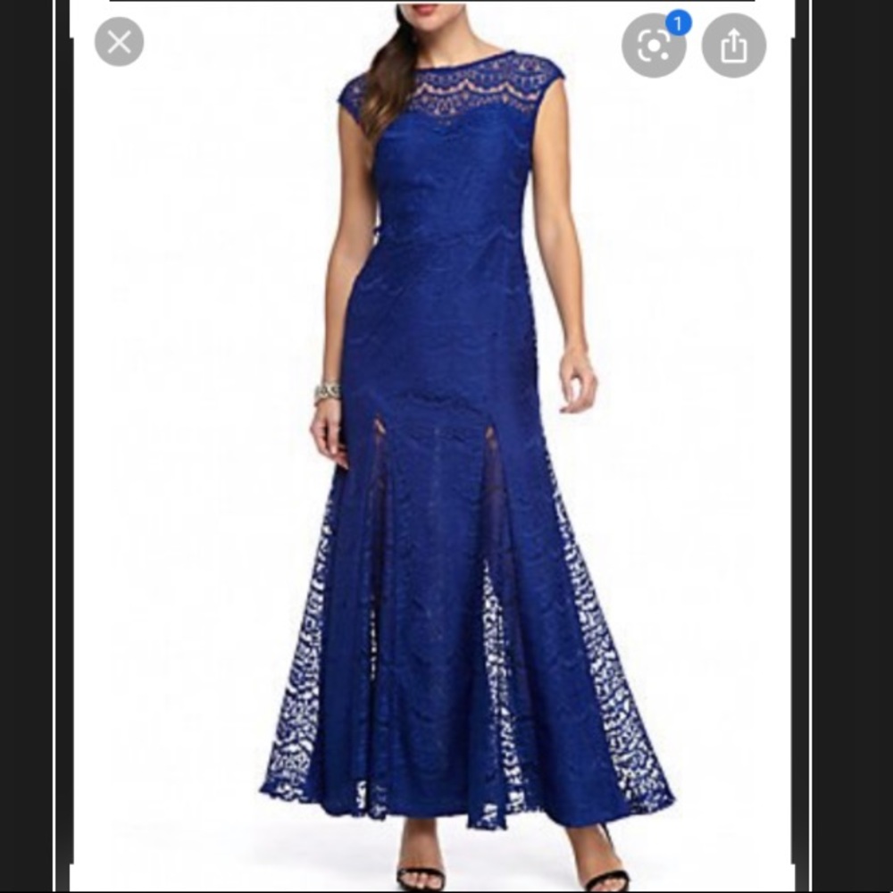 Night-way  Cap Sleeve Lace Blue  Gown Dress